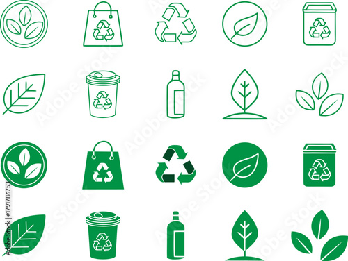 Biodegradable, compostable, recyclable icon set. Set of arrow recycle. Mega set of recycle icon. Green recycling and rotation arrow icon pack. Vector illustration