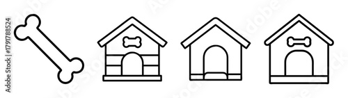 Dog house and bone outline icons, minimalist vector collection