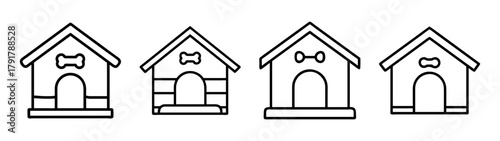 Dog houses line art vector icons: pet homes and animal shelters