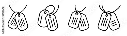 Military dog tag icons set. army identity emblems. veteran concept art.