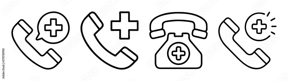 Obraz premium Emergency medical call phone line icons for urgent health care.