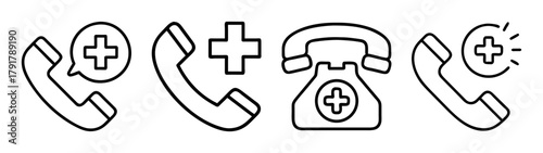 Emergency medical call phone line icons for urgent health care.