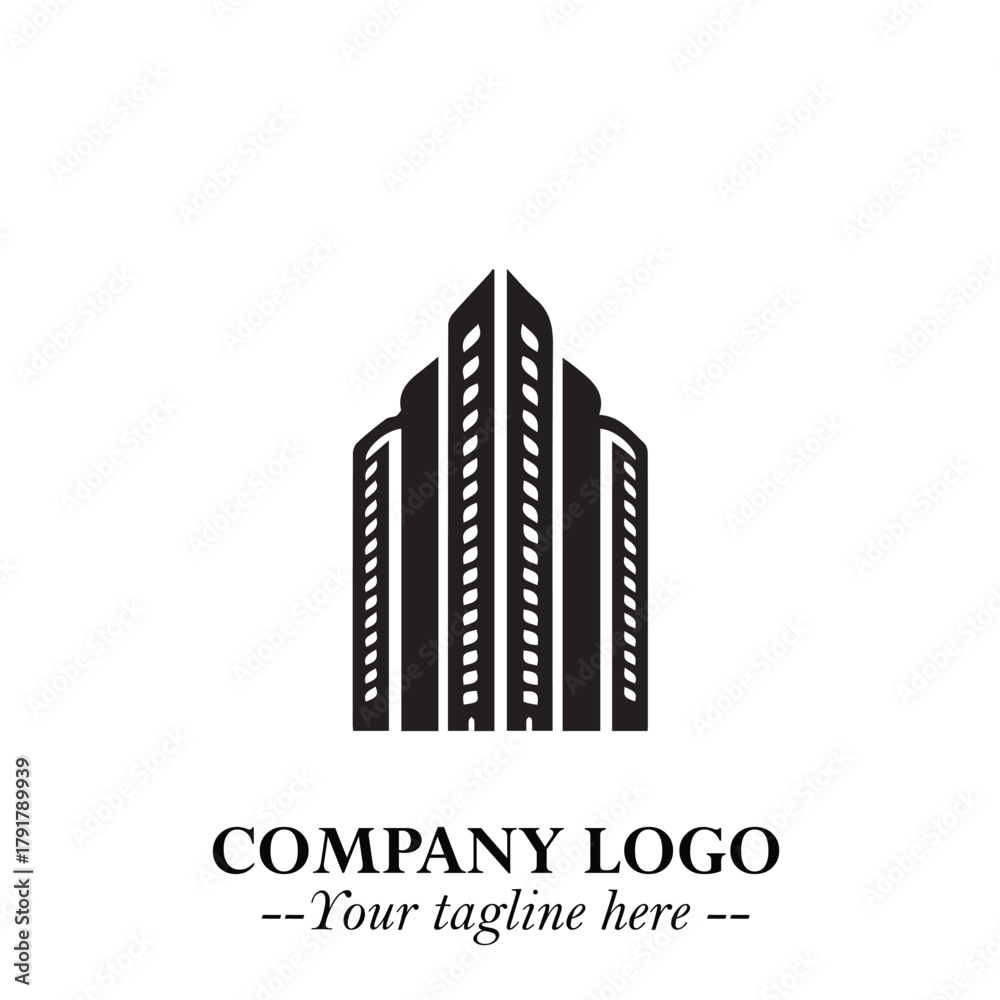 Fototapeta premium Building Logo Symbol in Black on the White Background with Modern Minimal Architecture Design