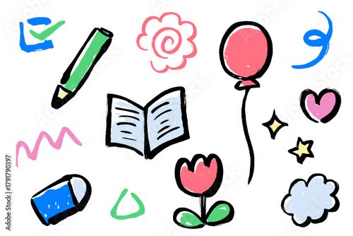 手描きの筆タッチで仕上げた雑貨とあしらいのイラスト集