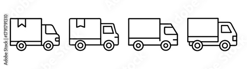 Delivery truck line icon set: global shipping, logistics, transport
