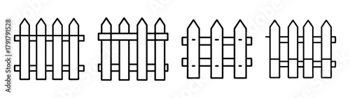 Picket fence line art collection isolated vector illustration set
