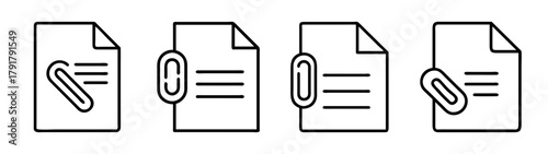 Document and file attachment link line icons set, digital files