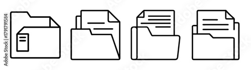 File folder and document icons set. outline style. digital organization