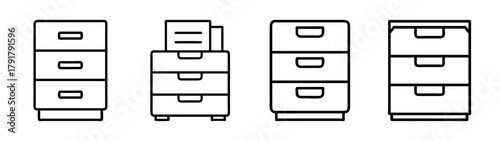 Filing cabinet icons set for office document storage designs