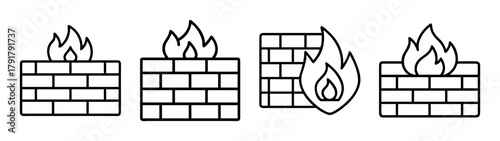 Cybersecurity firewall icons set protecting digital networks
