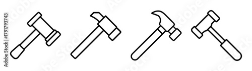 Essential line art collection of hammer and gavel tools icons