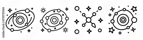 Cosmic space and astronomy minimalist line icons collection.