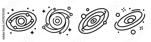 Galaxy icons set line art astronomy space universe concepts