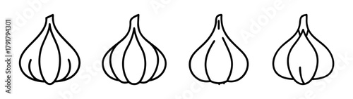 Garlic bulbs black outline drawing on white background simple icon