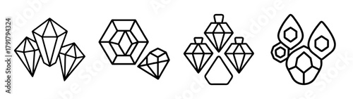 Geometric crystal line art collection of precious stone icons