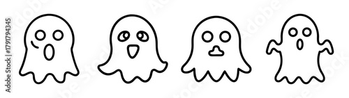 Cute halloween ghost line art set with various expressions