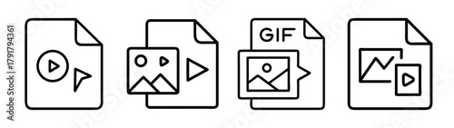 Digital media file icons collection featuring various format types.