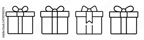 Minimalist line art gift boxes with bows. simple icon vector design.