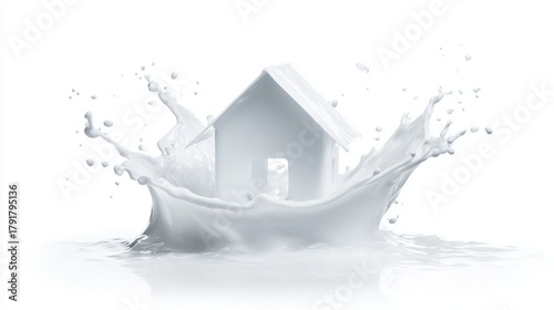 White House Model Splashing in Milk on White Background