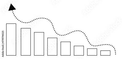 Growth bar chart, Growing graph vector, Business chart with dashed arrow. Business growth graph chart, profit chart graphic set, business bar design, vector illustration.