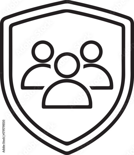 Community icon, depicting a group of people in shield