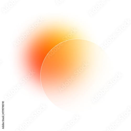 Abstract glass morphism circle element with blurred glowing orange and yellow gradient