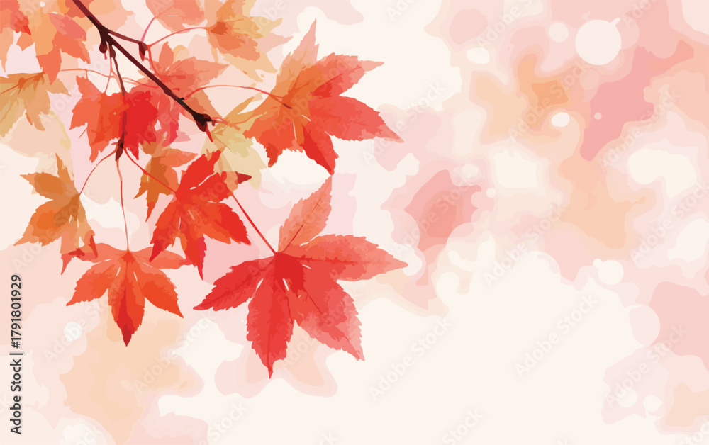 Fototapeta premium 가을 단풍잎 클로즈업, 부드러운 배경의 아름다운 자연 풍경, 계절의 변화를 표현하는 붉은색과 주황색