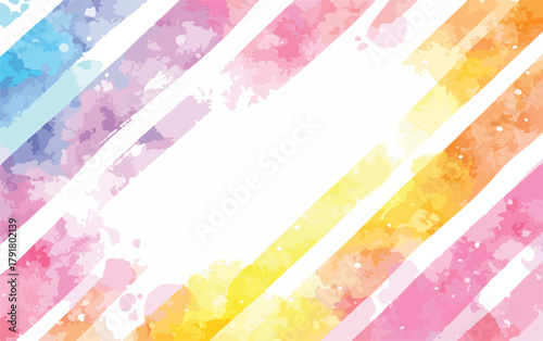 무지개 색상의 수채화 대각선 패턴 배경, 밝고 다채로운 추상 디자인, 축하 및 행복을 위한 템플릿