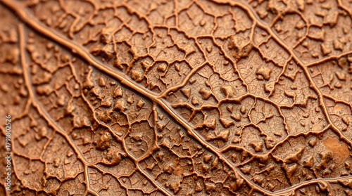 Abstract Macro Close-up of a Dry Leaf, Featuring an Intensely Bumpy and Pustular Surface Texture Resembling Rusted Copper or Etched Metal