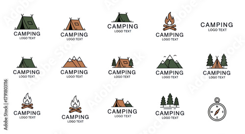 Set of camping and outdoor adventure logo design templates.