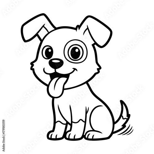 Cute cartoon puppy with tongue out sitting and wagging its tail