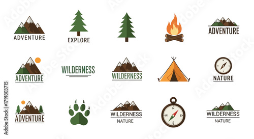Collection of Adventure and Nature Themed Logos and Icons.