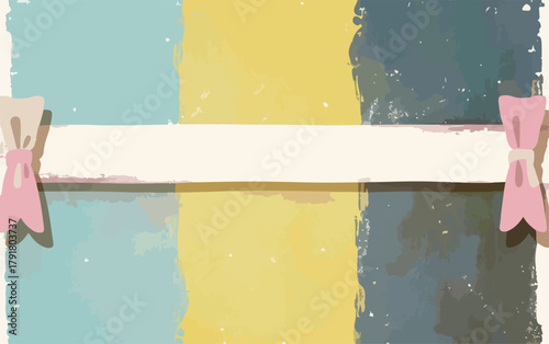 부드러운 파스텔 색상의 수채화 배경에 핑크색 리본으로 장식된 빈 공간