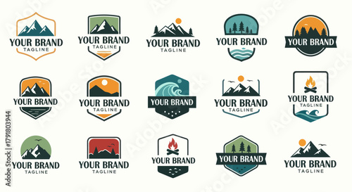 Vintage outdoor adventure and mountain logo template collection for branding.