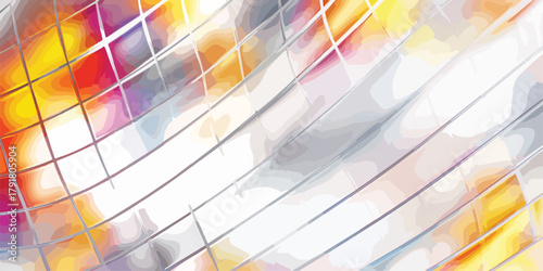 추상적인 배경에 다채로운 색상과 격자 무늬가 조화를 이루는 현대적인 디자인.