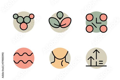Flat vector icons for reproduction, featuring molecules, sperm, wave, representing biology, fertility, and science,