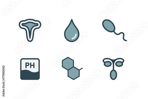 Male reproductive anatomy and fertility medical icons with sperm cells drops ph and science symbols, healthcare vector sheet