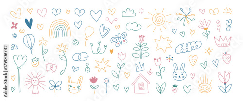 Colorful Hand Drawn Doodle Elements for Kids sketch