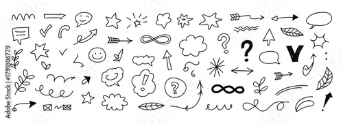 Doodle Elements and Symbols for Design hand drawn sketch