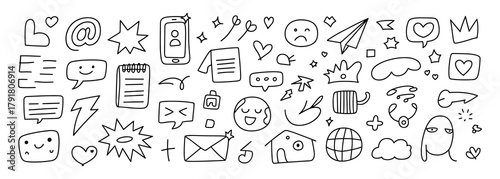 Hand Drawn Social Media and Communication Icons doodle