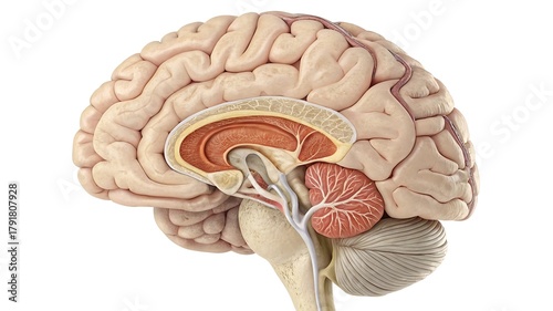 Fotografía Detailed sagittal view of the human brain anatomy model
