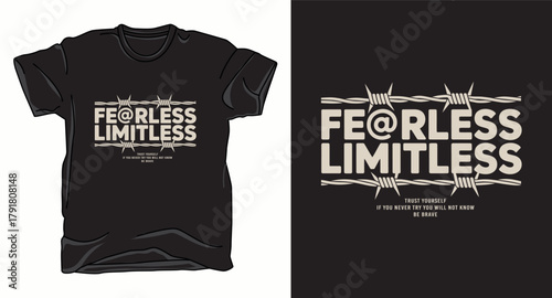 Fearless limitless motivational typography vector t-shirt design print
