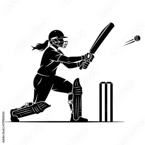 Cricket player hitting ball with bat