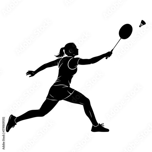 Badminton player hitting shuttlecock with racket