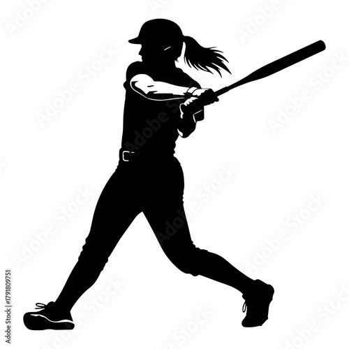 Softball player swinging bat silhouette