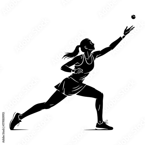 Tennis player serving ball