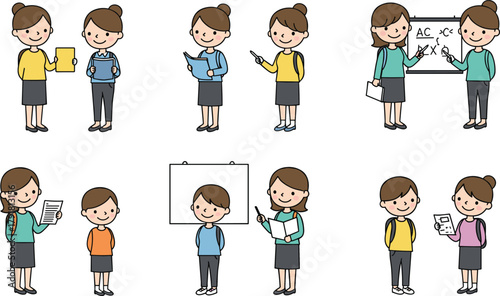 Cartoon teacher and student illustration, classroom education concept, learning and teaching vector art, school characters design, educational teamwork scene