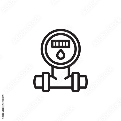 Water meter icon symbolizing volume measurement and usage monitoring, representing specialized utility equipment, modern water distribution systems, and flow control instrumentation.