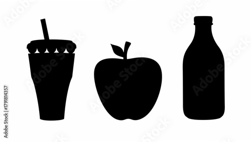Delicious apple smoothie, fresh fruit, bottled juice offering refreshing and healthy choices for a vibrant lifestyle, originally designed as scalable vector graphic