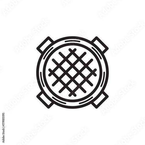 Manhole cover icon symbolizing access to underground utilities and inspection points, representing specialized civil engineering, modern infrastructure, and water or sewage systems.